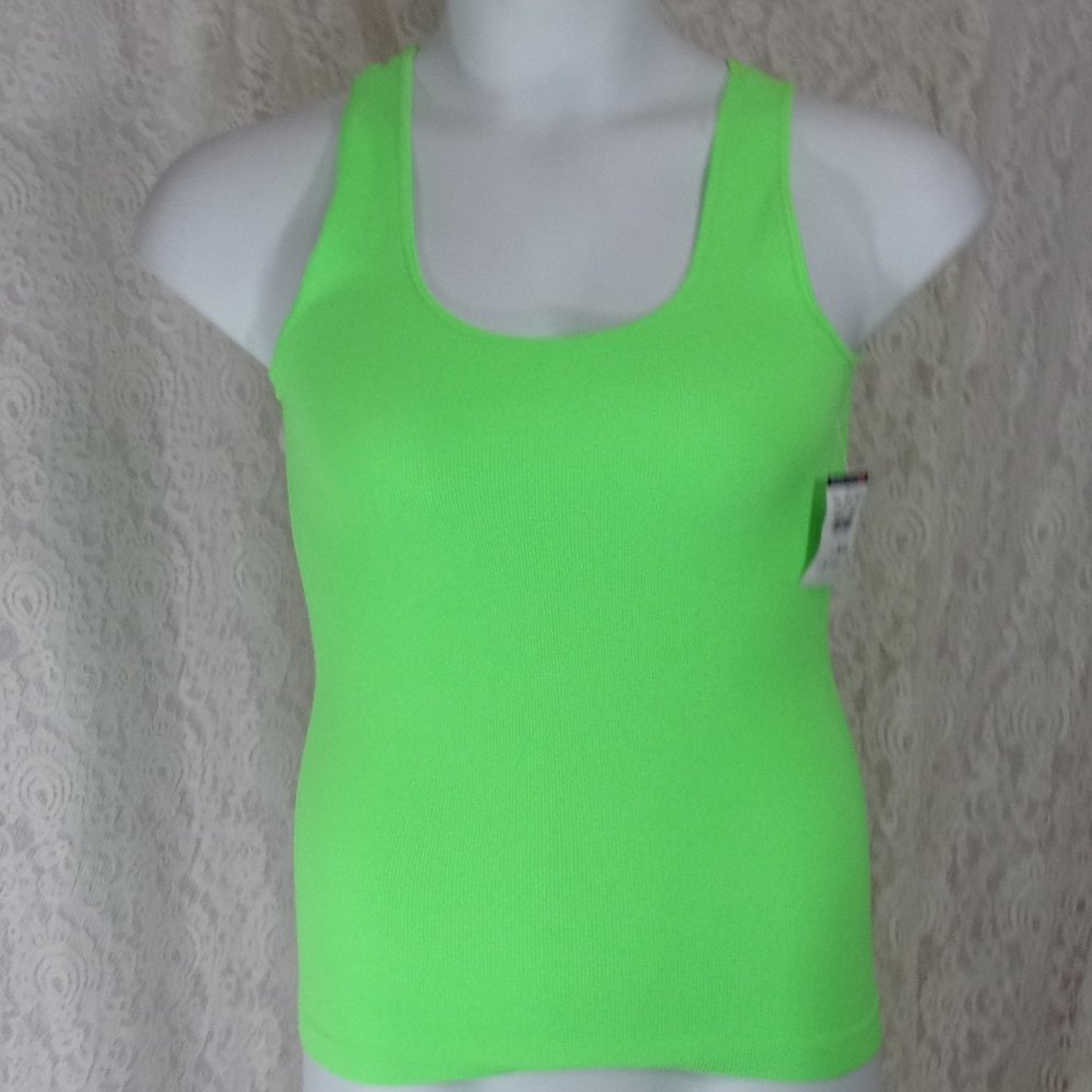 By Lipstick Neon Green Stretch Rib Knit Tank Top  One Size NWT